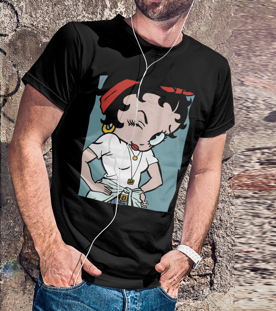 Betty Boop Cartoon Winking With Red Bandana And White T-Shirt