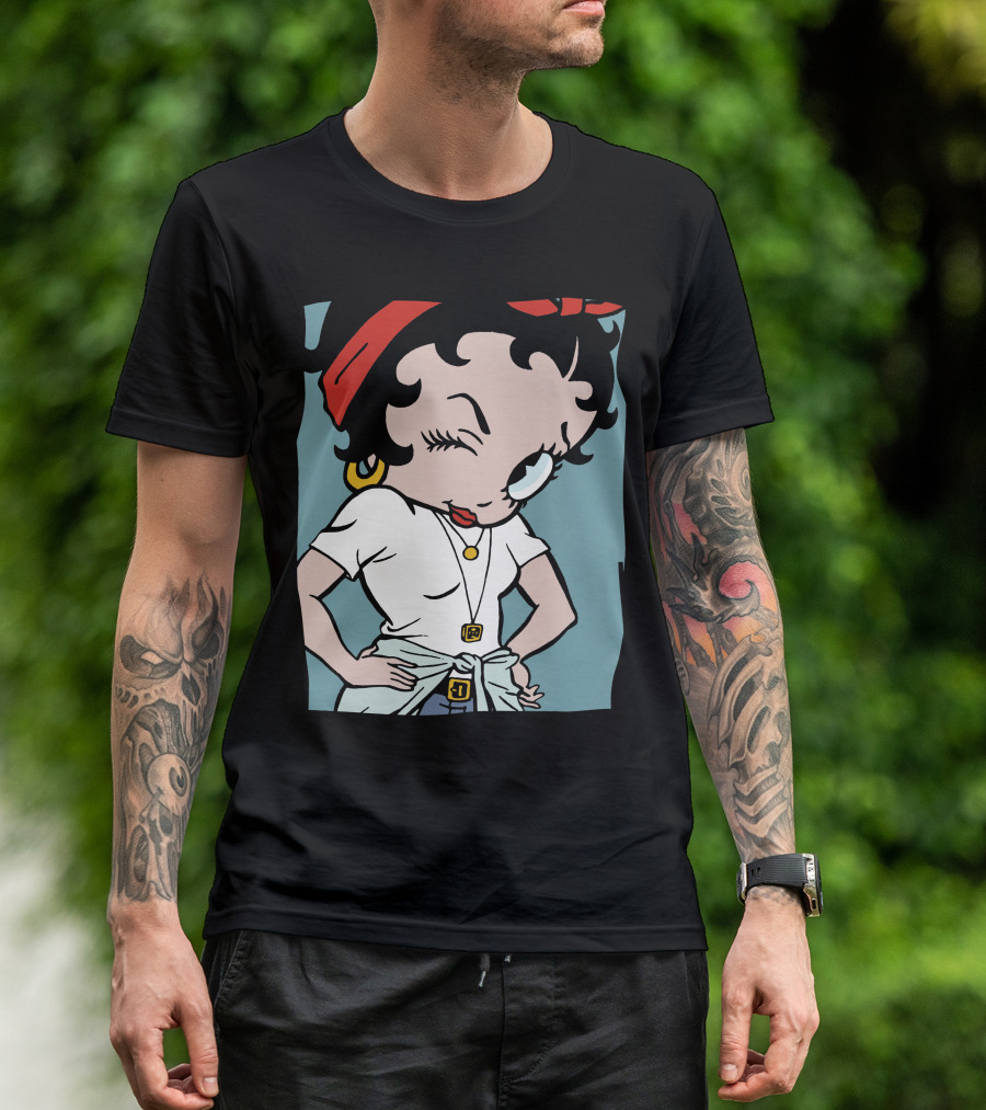 Betty Boop Cartoon Winking With Red Bandana And White T-Shirt