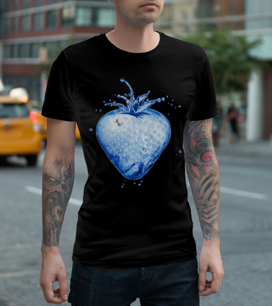 Blue Water Splash Strawberry Photography T-Shirt