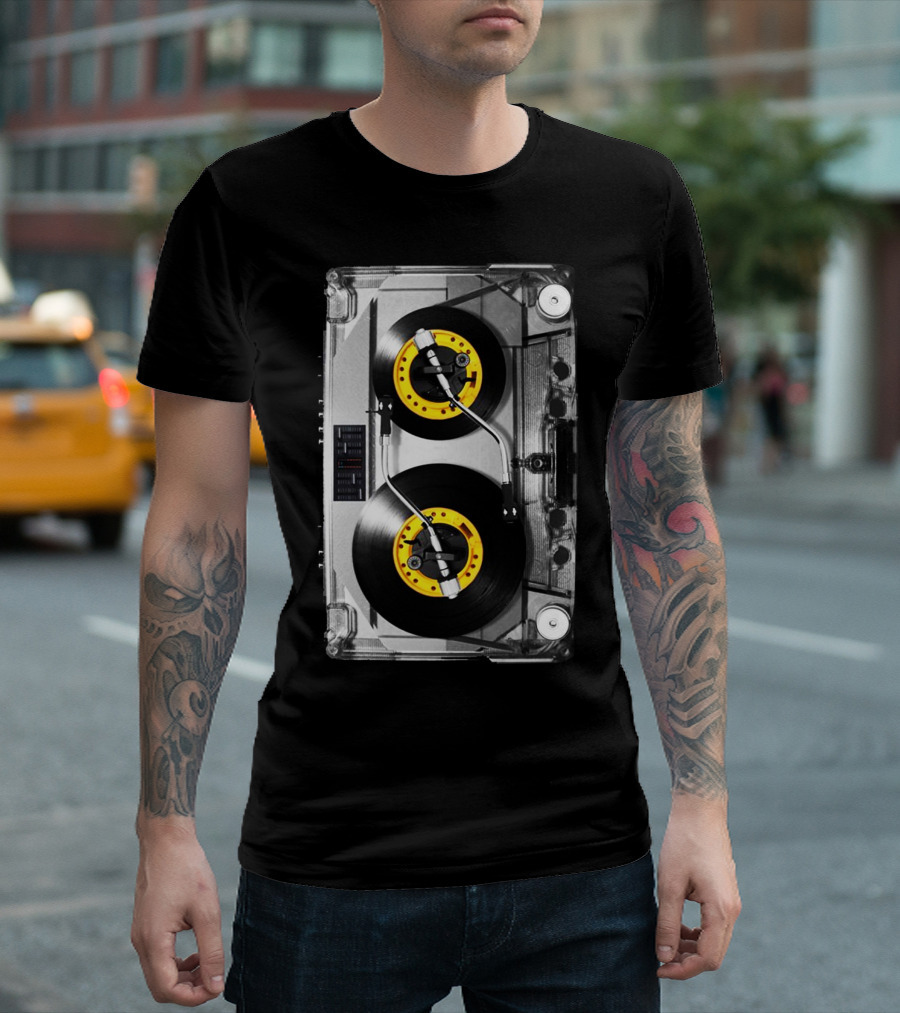 Cassette Tape Vinyl Record Turntable DJ Mix Analog Music T-Shirt
