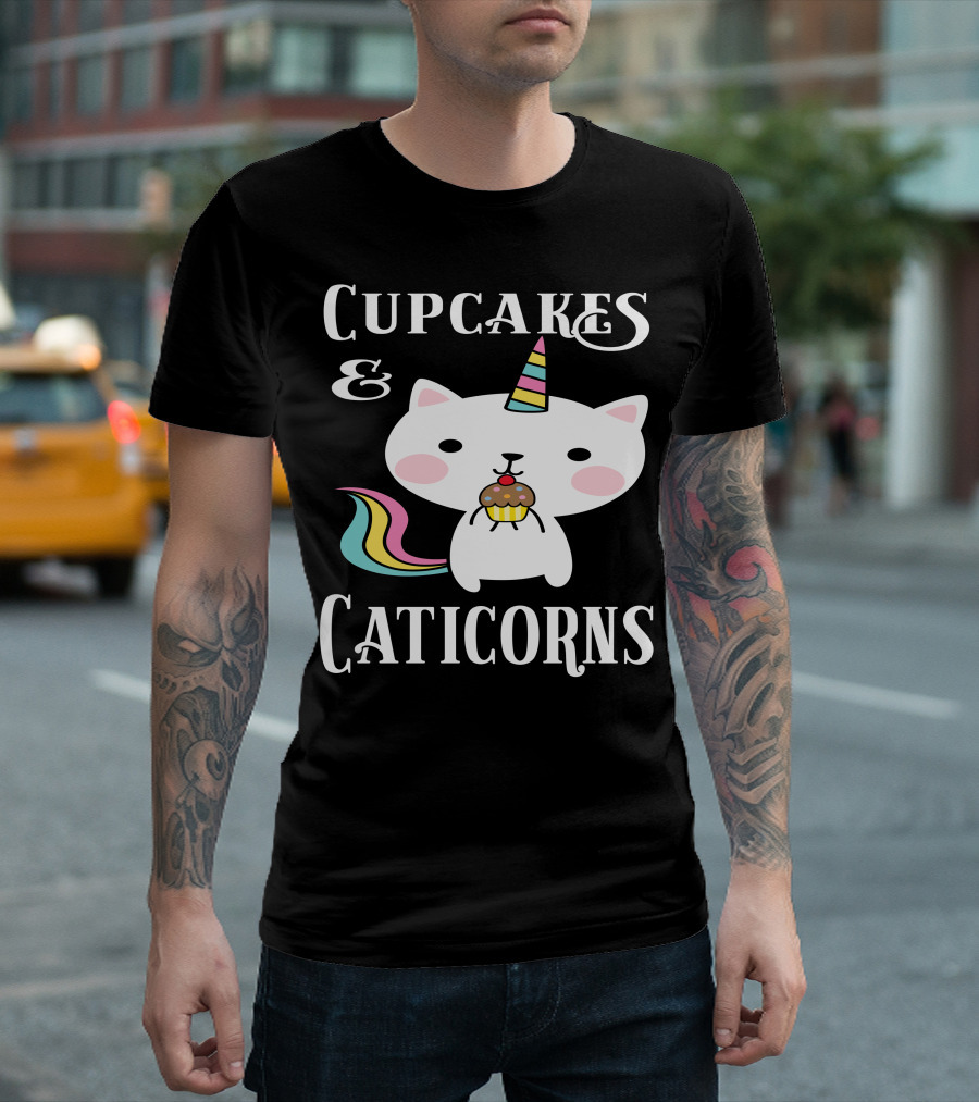 Cupcakes and Caticorns Cat Unicorn Cupcakes Rainbow T-Shirt