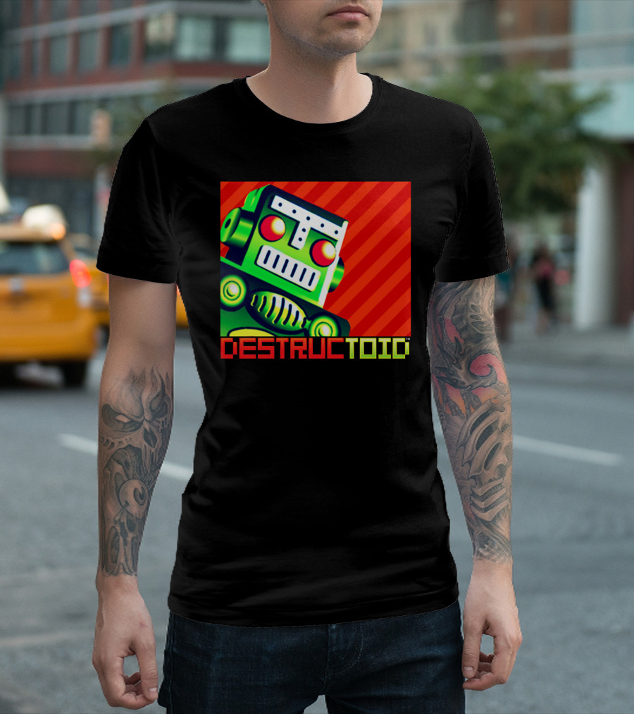 Destructoid Retro Robot Icon In Bold Colors T-Shirt