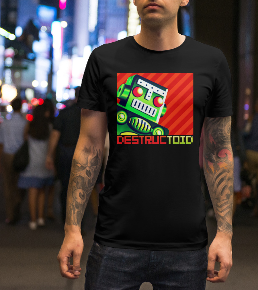Destructoid Retro Robot Icon In Bold Colors T-Shirt