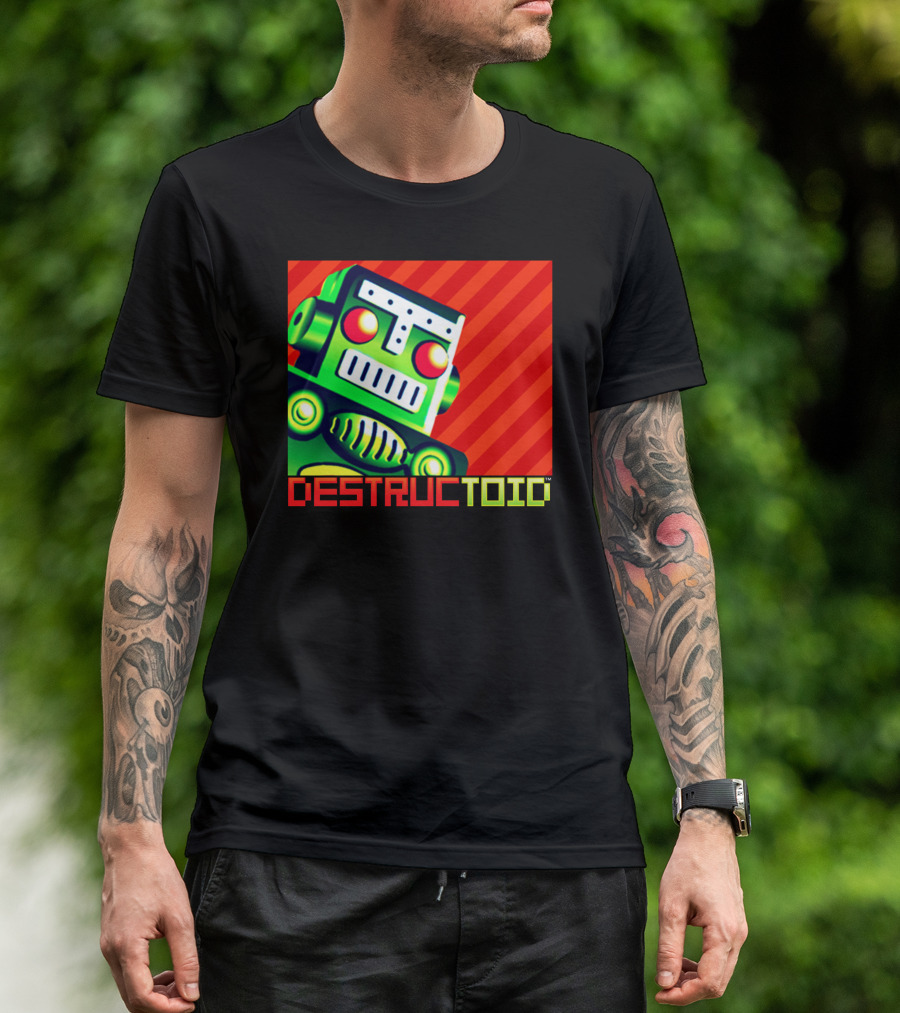 Destructoid Retro Robot Icon In Bold Colors T-Shirt