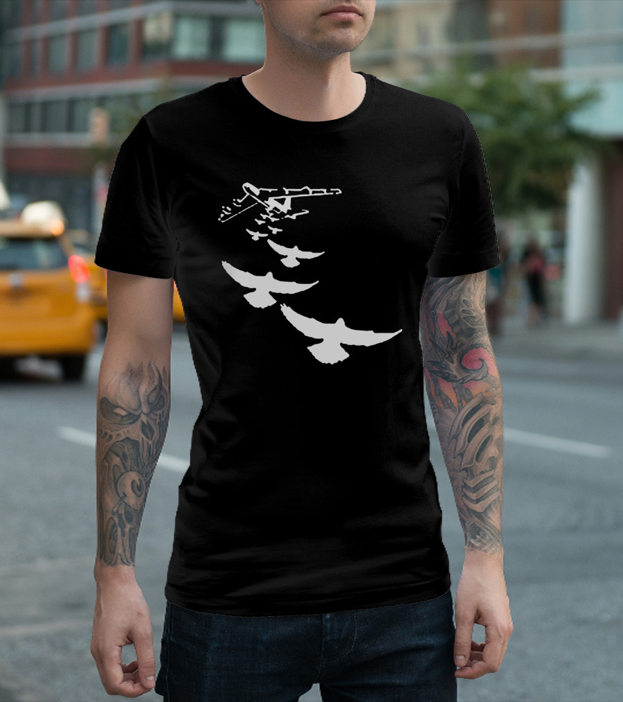Bomber Plane Transforming Into Doves Flight T-Shirt
