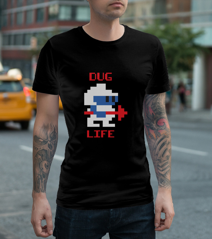 Dug Life Pixelated Retro Gamer Character With Shovel T-Shirt