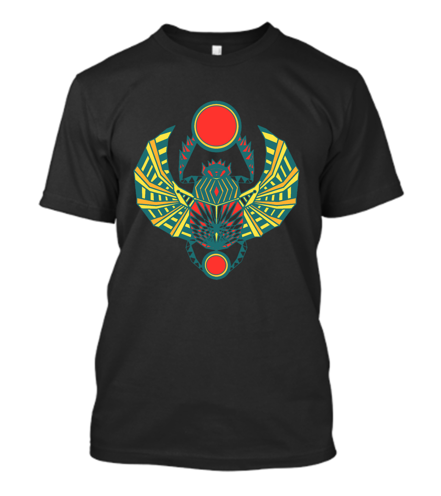 Egyptian Scarab Beetle With Vibrant Geometric Sun Disks T-Shirt