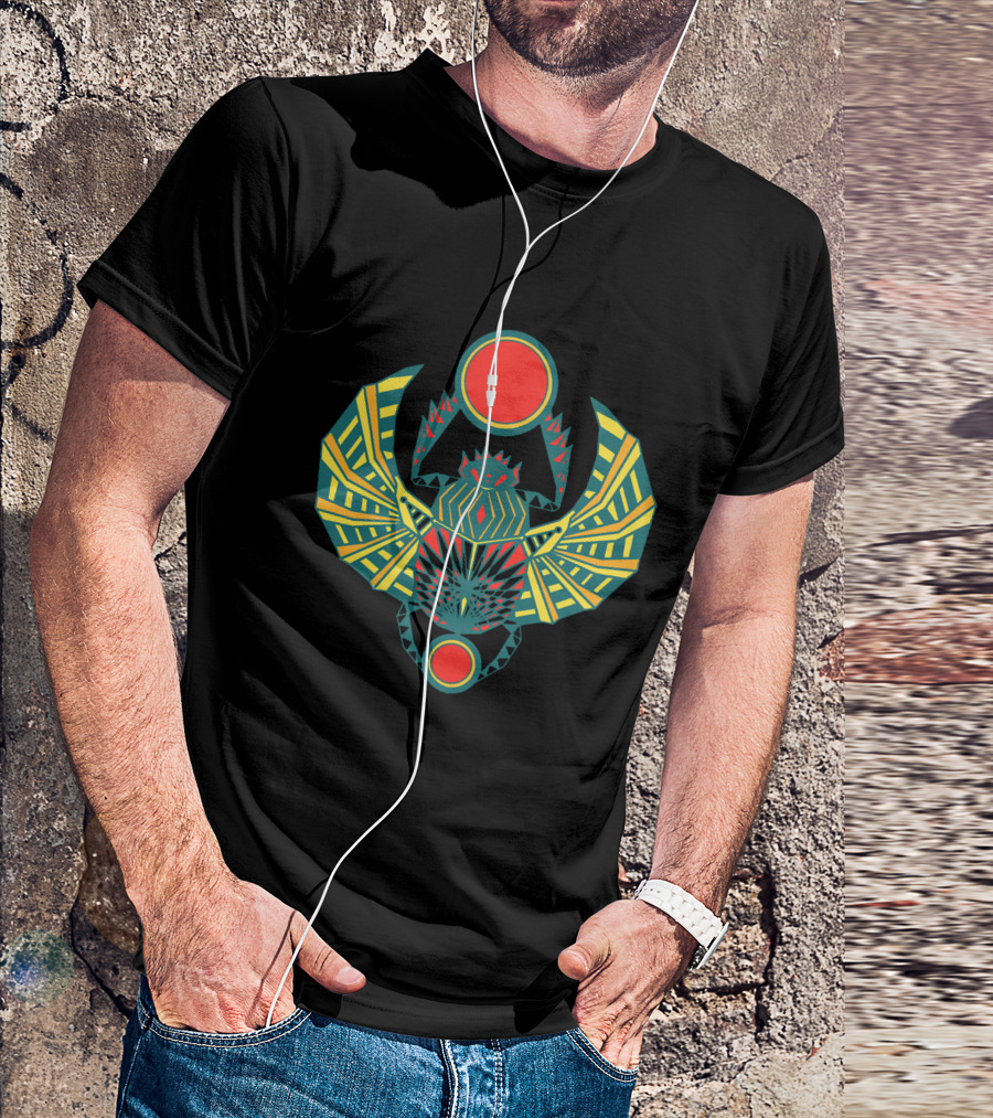 Egyptian Scarab Beetle With Vibrant Geometric Sun Disks T-Shirt