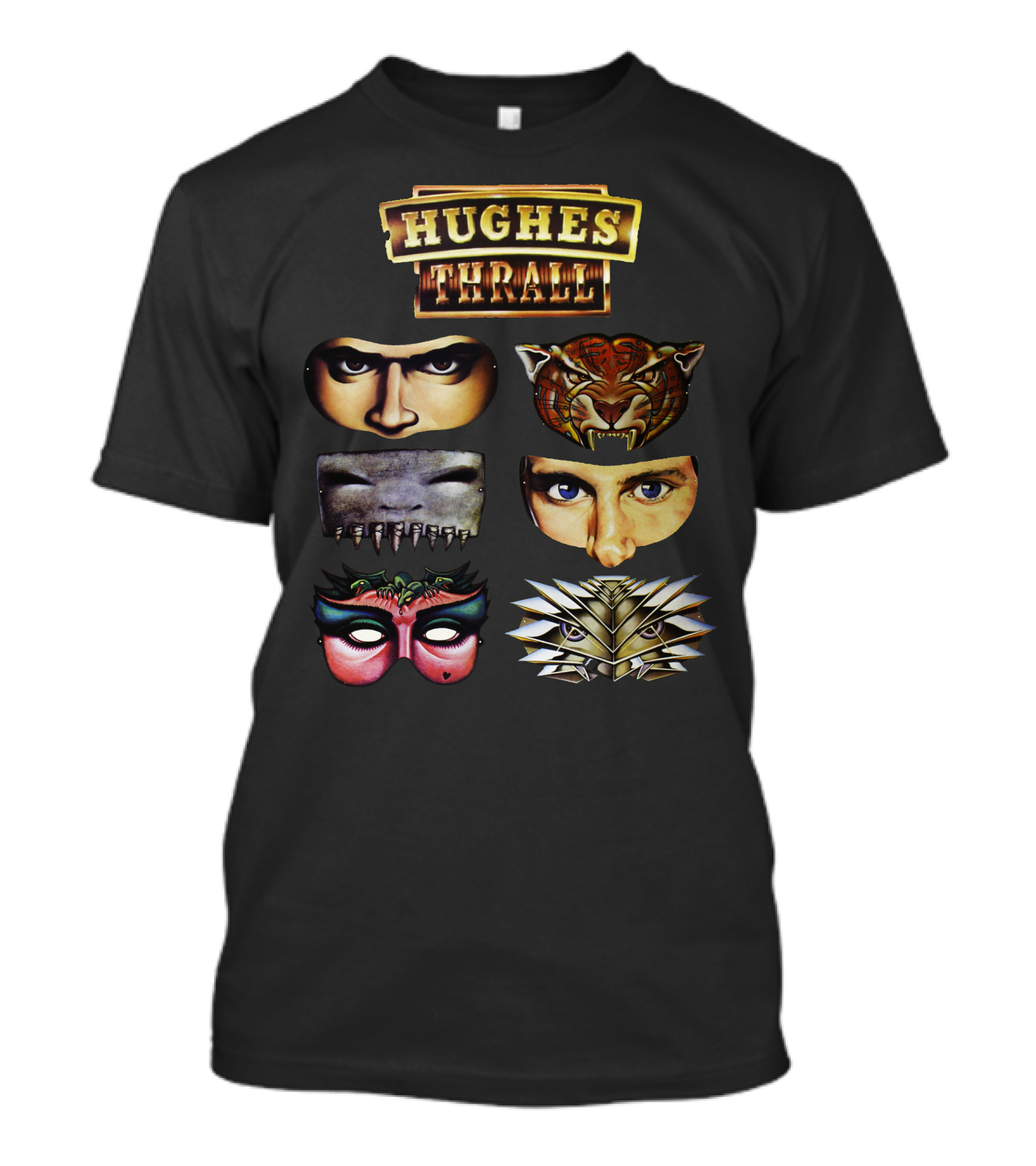 Hughes Thrall Faces With Eyes And Masks T-Shirt