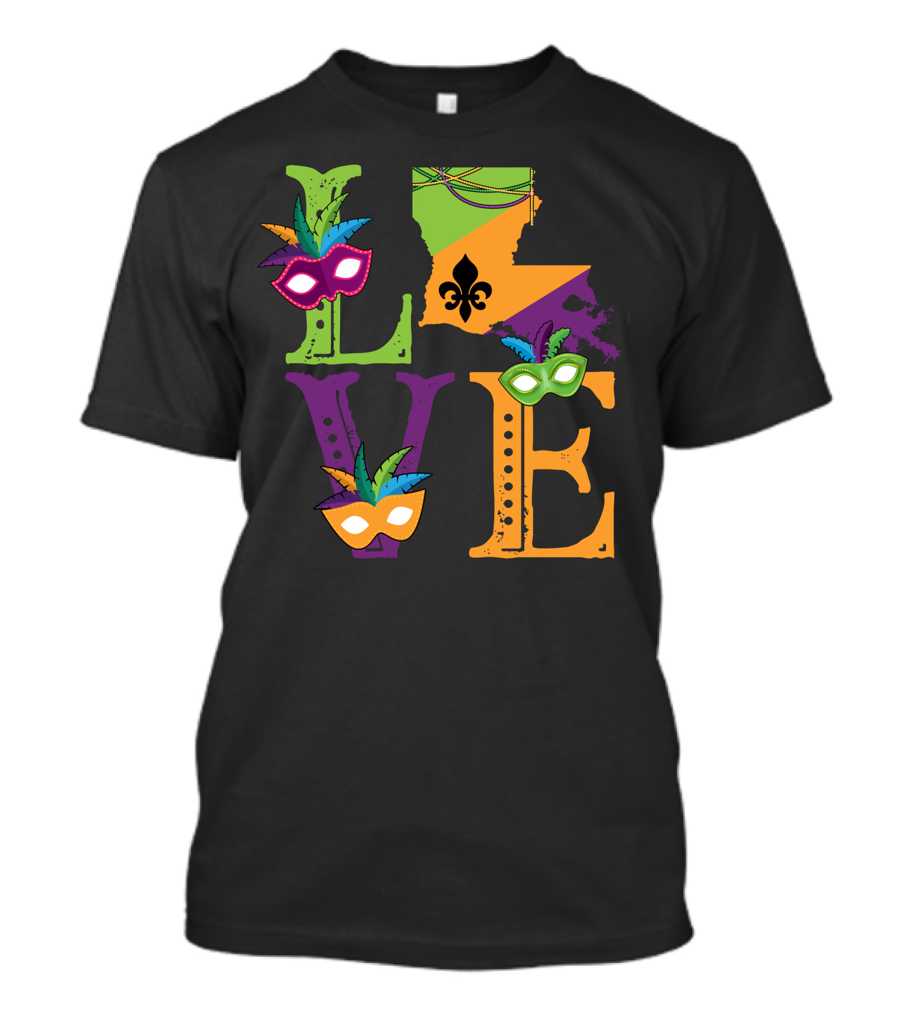 Love Mardi Gras Louisiana With Colorful Masquerade Masks And Fleur-de-Lis T-Shirt