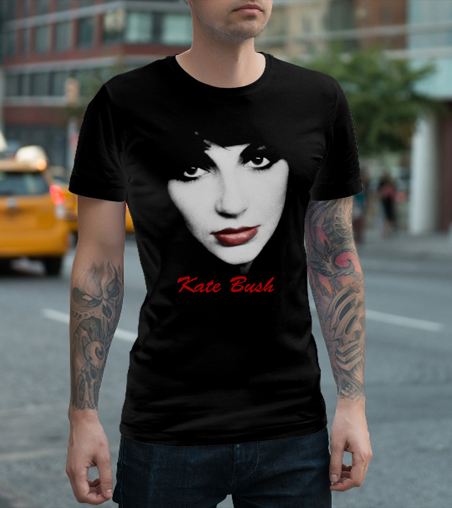 Kate Bush Monochrome Portrait with Red Lips T-Shirt