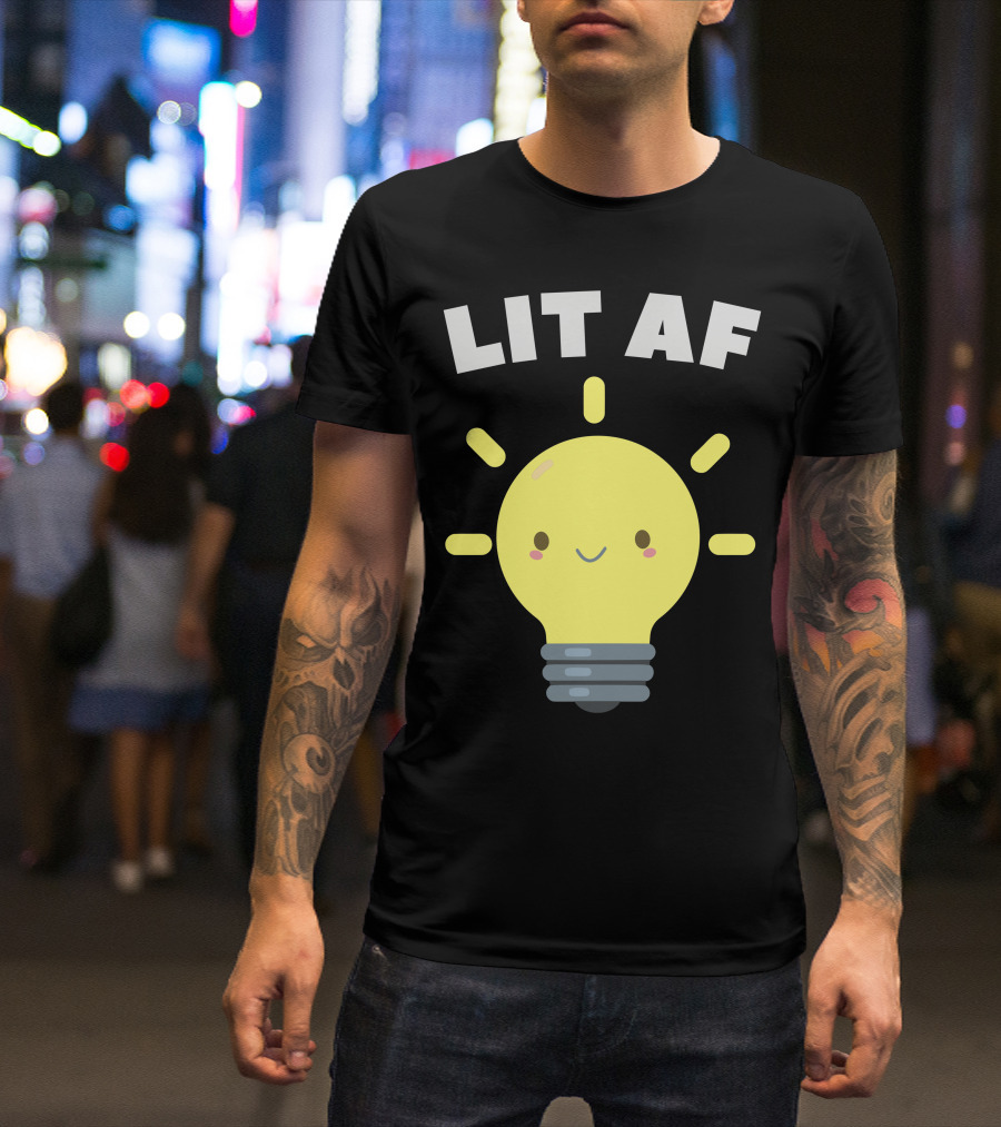 Lit AF Kawaii Light Bulb Cute Smiling Yellow Face T-Shirt