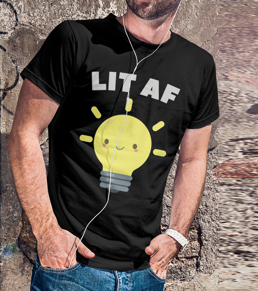 Lit AF Kawaii Light Bulb Cute Smiling Yellow Face T-Shirt