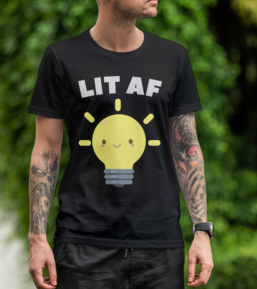 Lit AF Kawaii Light Bulb Cute Smiling Yellow Face T-Shirt