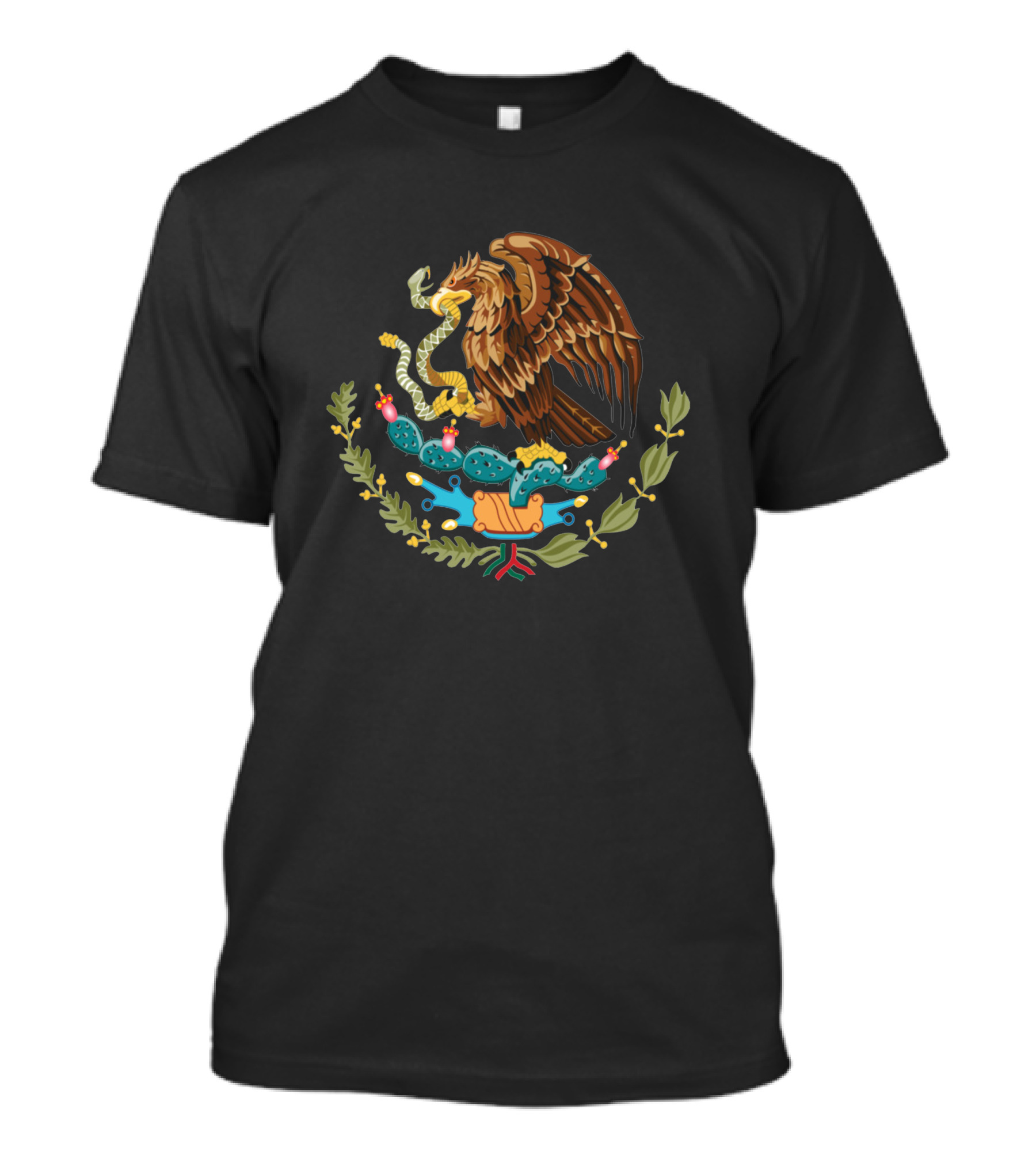 Mexican Coat Of Arms Eagle And Snake On Cactus With Laurel Wreath T-Shirt