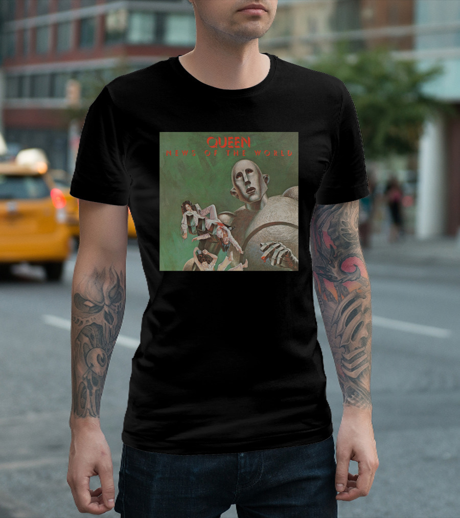 Queen News Of The World Album Cover Robot Holding Band Members T-Shirt