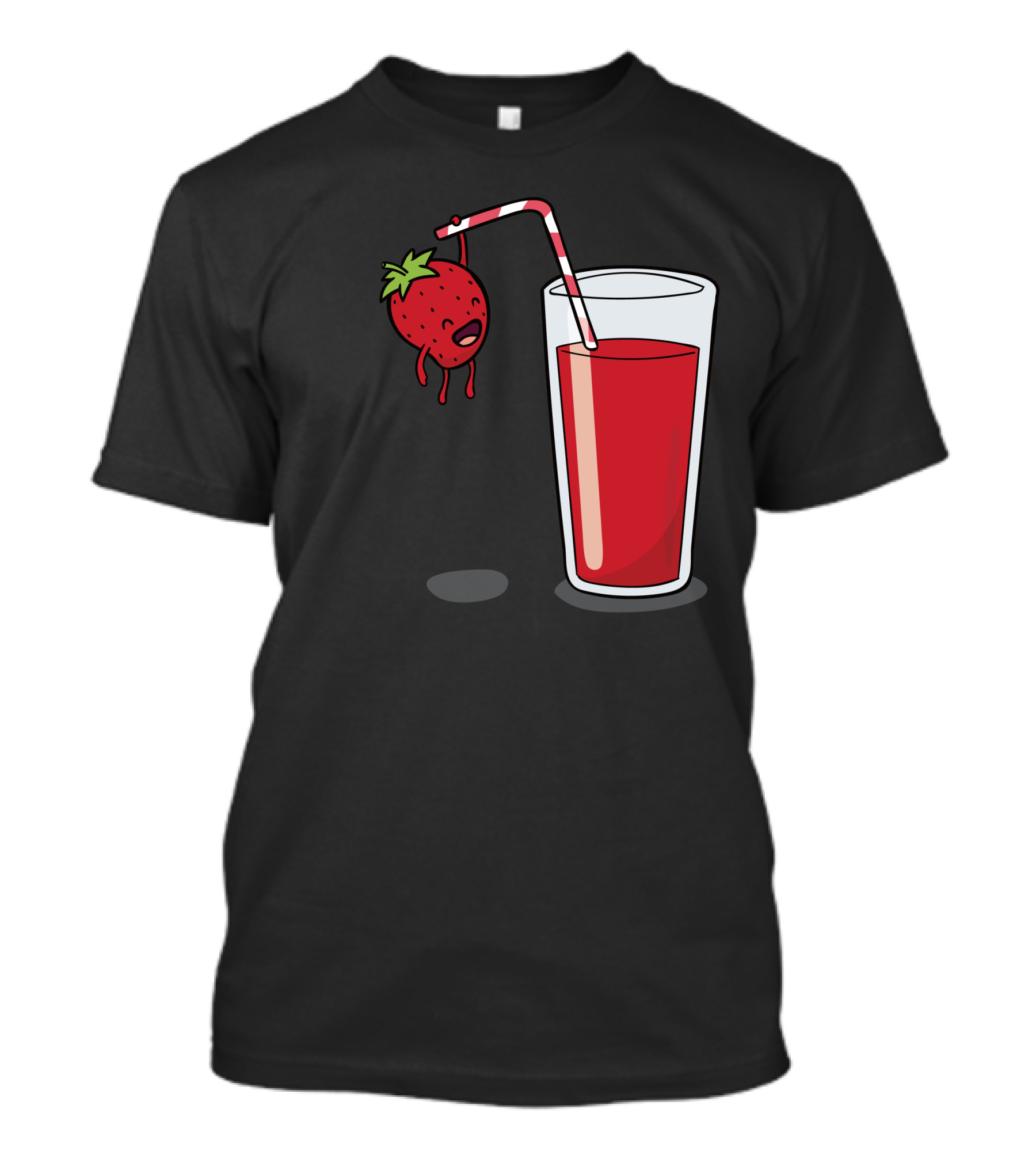 Strawberry Hanging On Red Juice Drink With Straw T-Shirt