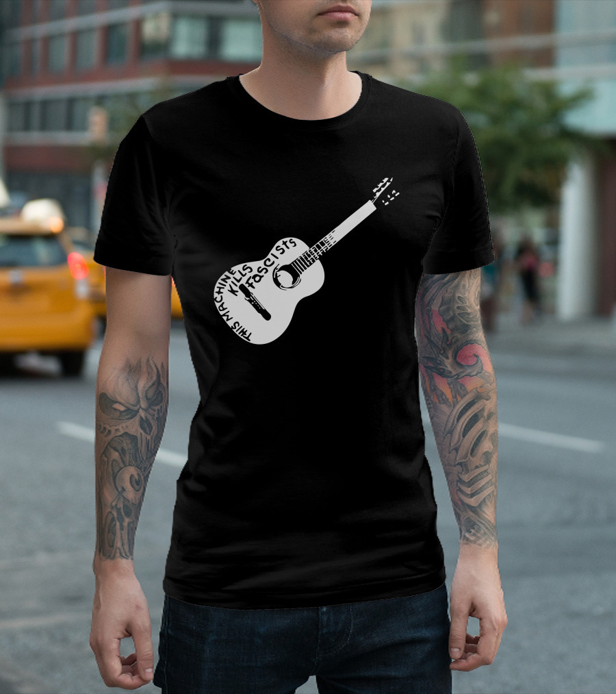 Woody Guthrie This Machine Kills Fascists Guitar T-Shirt