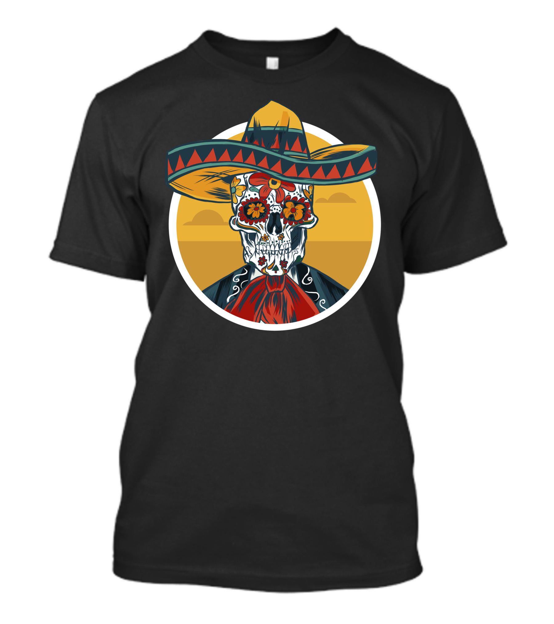 5 De Mayo Sombrero Skull With Floral Sugar Skull T-Shirt