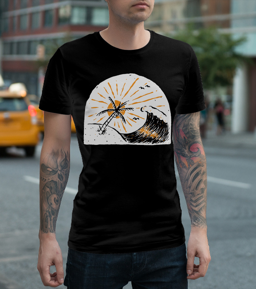 759 Beauty Wave Palm Sunset Surf Scene T-Shirt