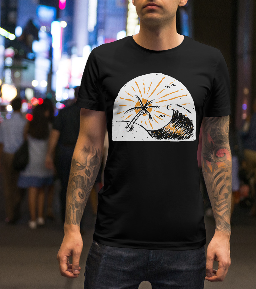 759 Beauty Wave Palm Sunset Surf Scene T-Shirt