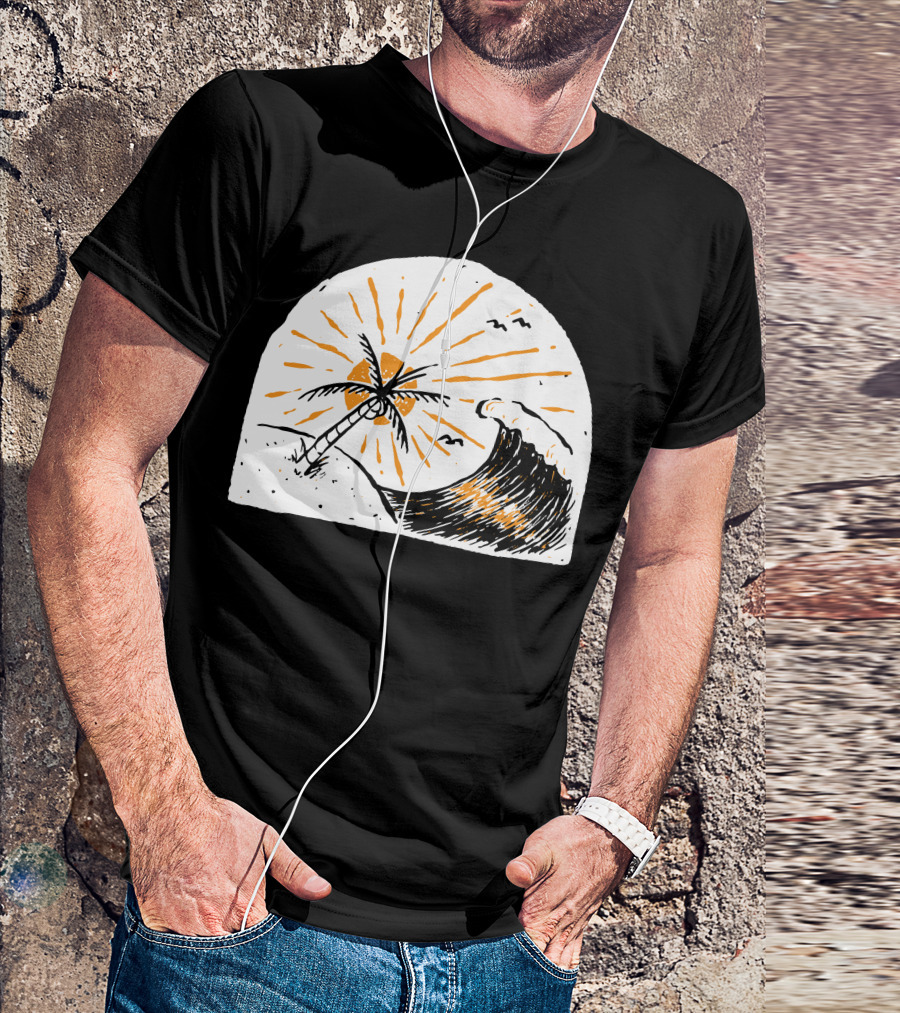 759 Beauty Wave Palm Sunset Surf Scene T-Shirt