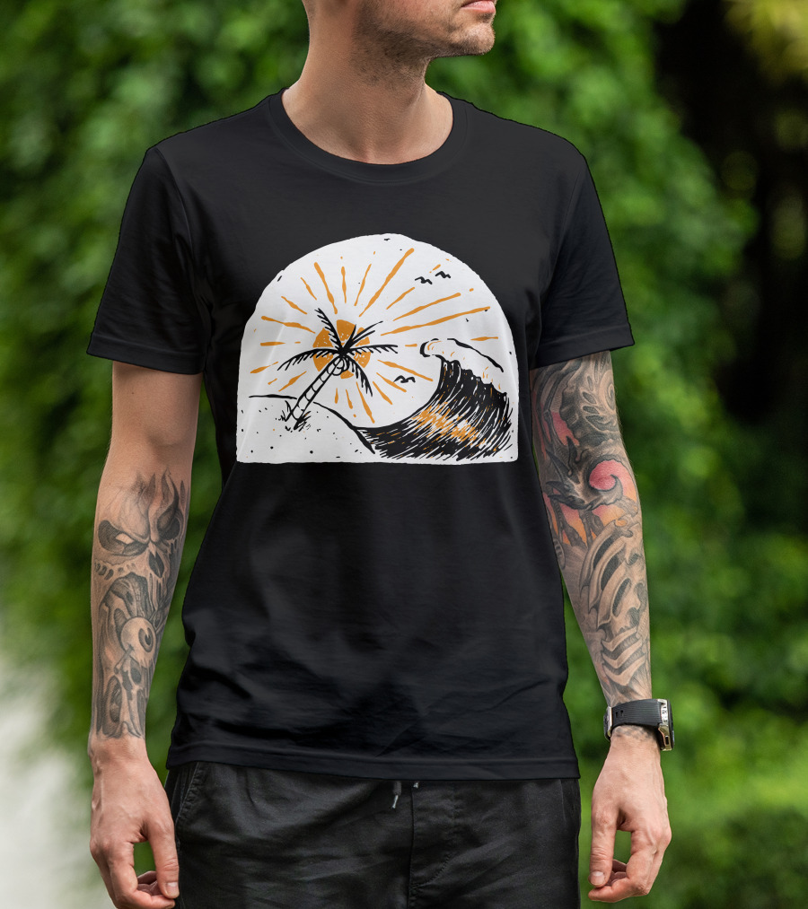 759 Beauty Wave Palm Sunset Surf Scene T-Shirt