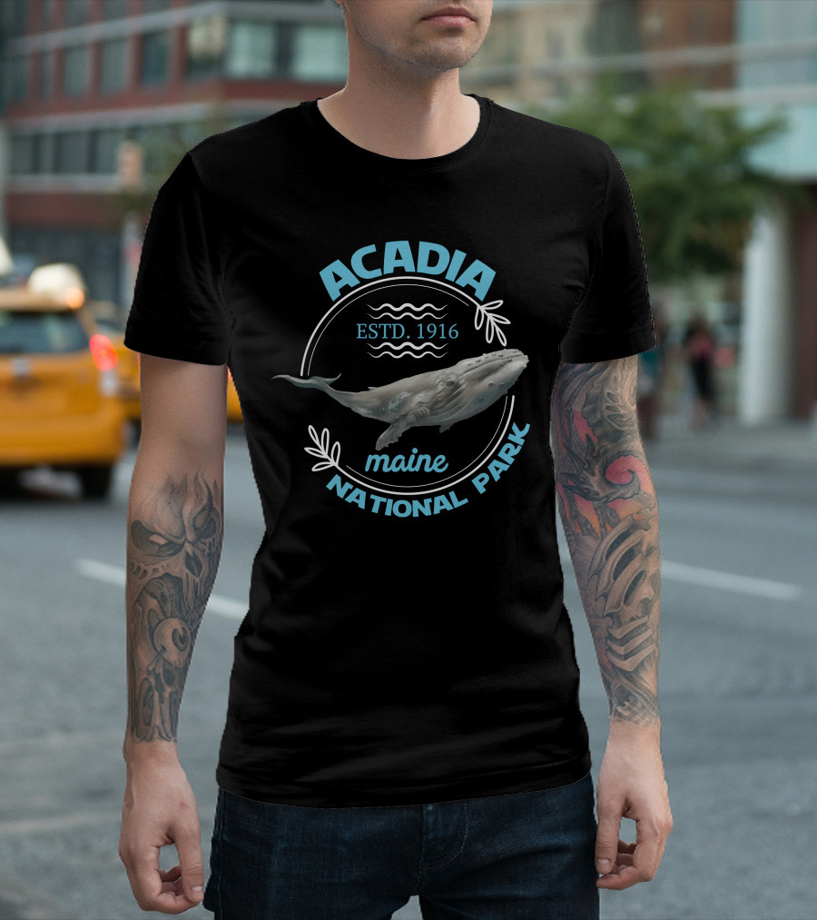 Acadia National Park Maine Estd. 1916 Whale T-Shirt