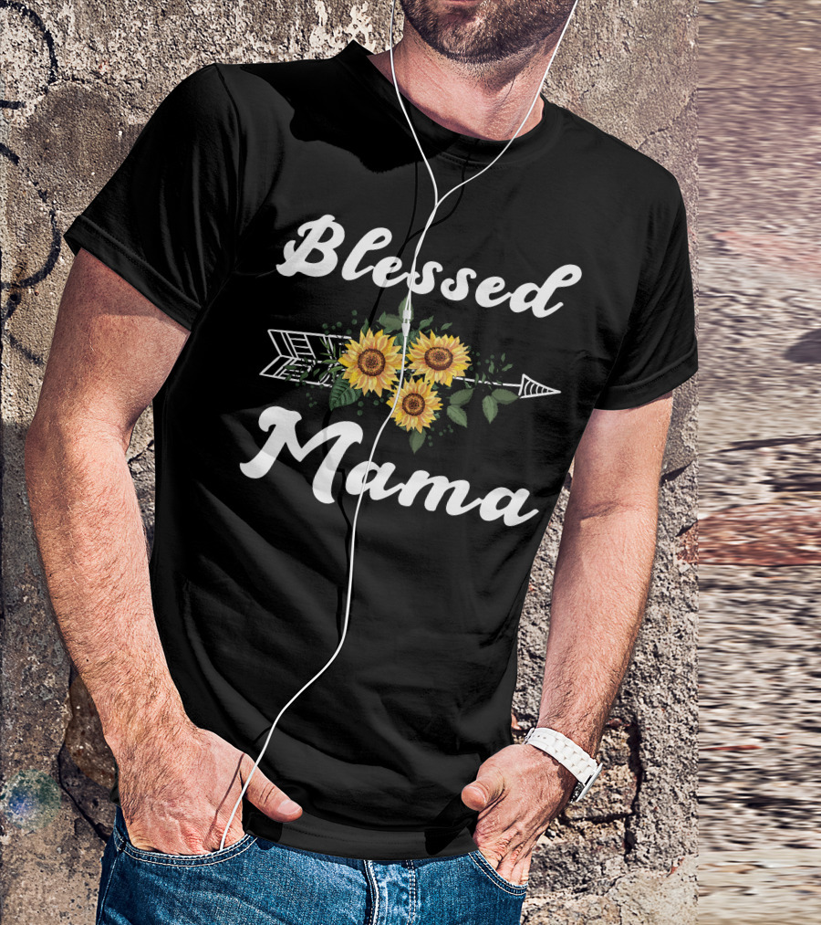 Blessed Mama Sunflower Arrow Design For T-Shirt