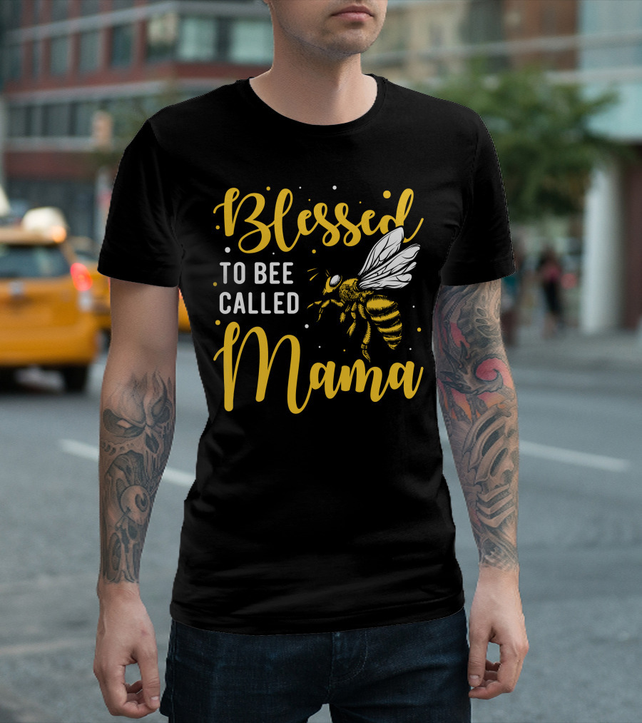 Blessed To Bee Called Mama Bumblebee Typography T-Shirt