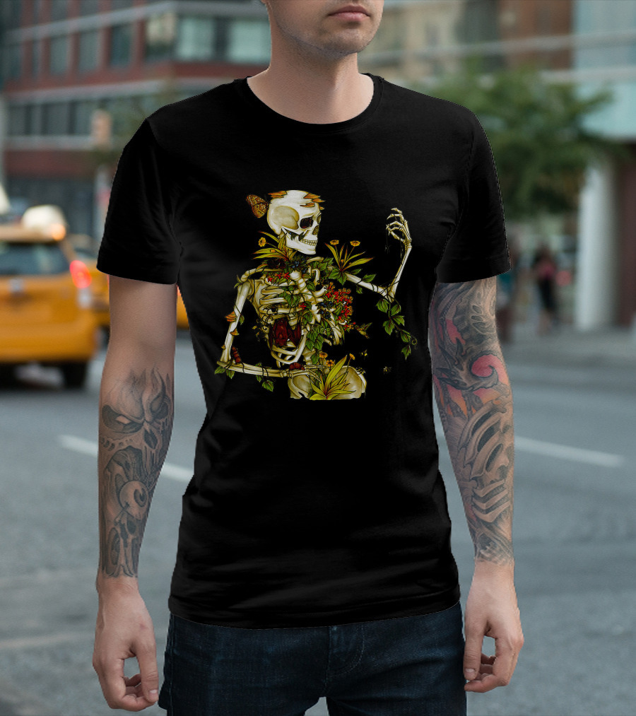 Bones And Botany Skeleton with Flowers and Vines T-Shirt