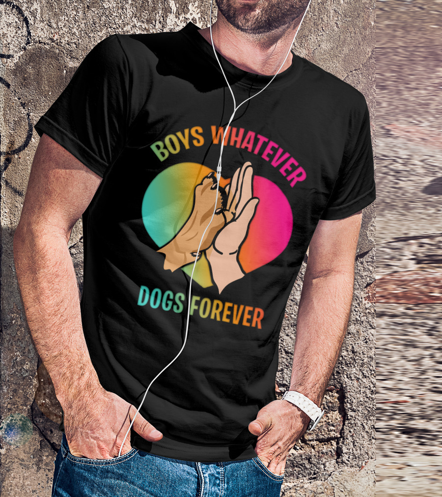 BOYS WHATEVER DOGS FOREVER Rainbow Paw Hand Heart T-Shirt