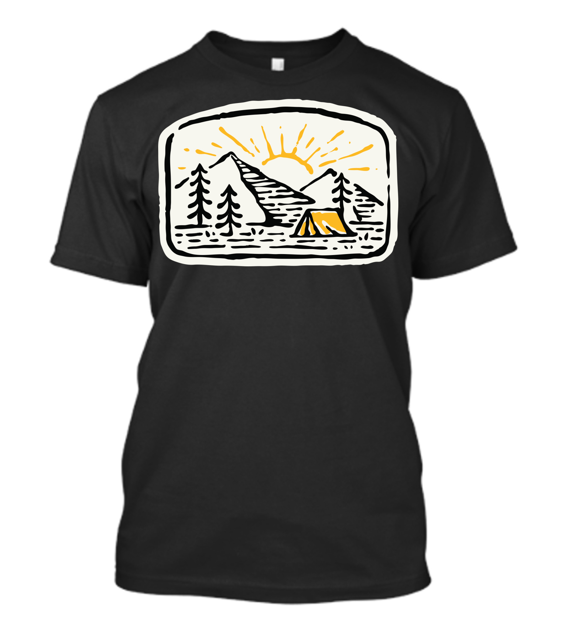 Camp Hand Drawn Sun Over Mountains And Tent T-Shirt