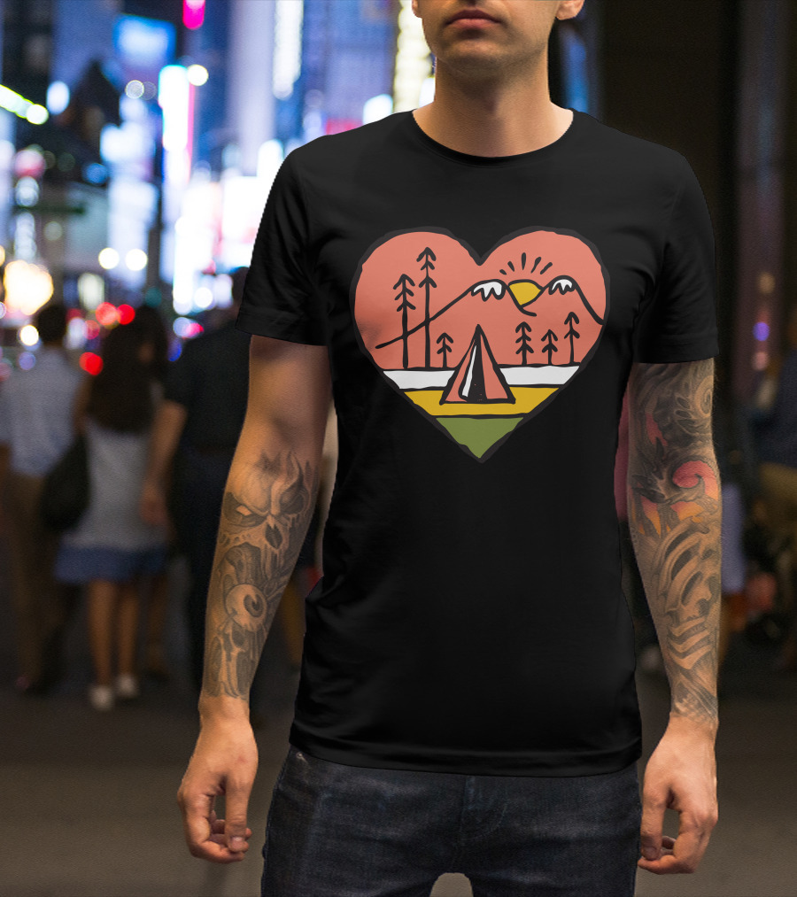 Camping Heart Scene With Mountains And Tent T-Shirt