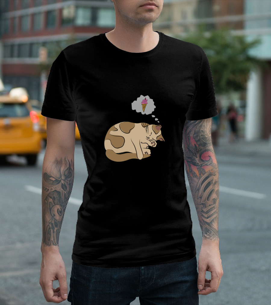 Sleeping Cat with Ice Cream Dream T-Shirt