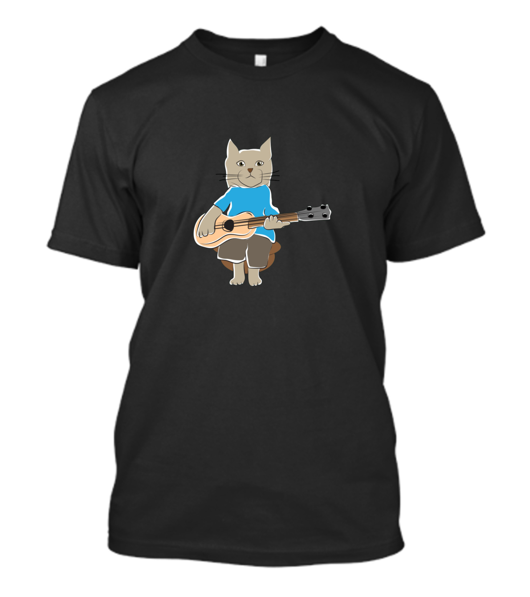 Cat In Blue Shirt Playing Acoustic Guitar T-Shirt