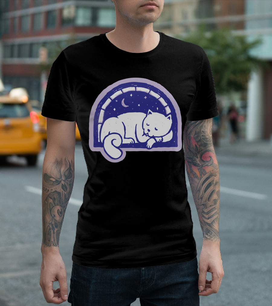 Cat Sleep Under Starry Moonlit Sky T-Shirt