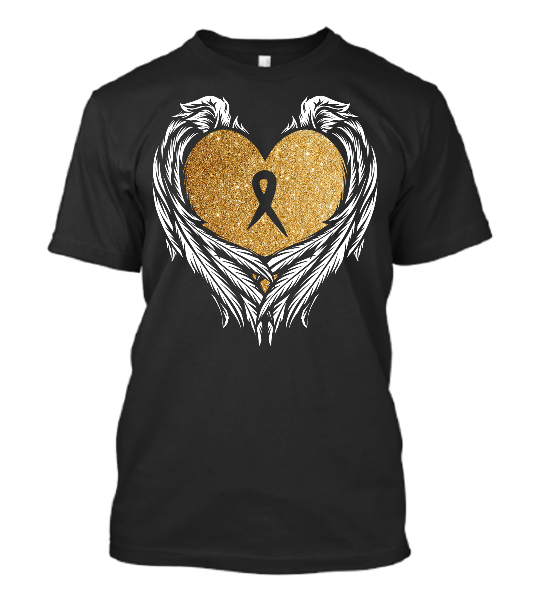 Childhood Cancer Awareness Gold Ribbon Angel Wings Heart T-Shirt