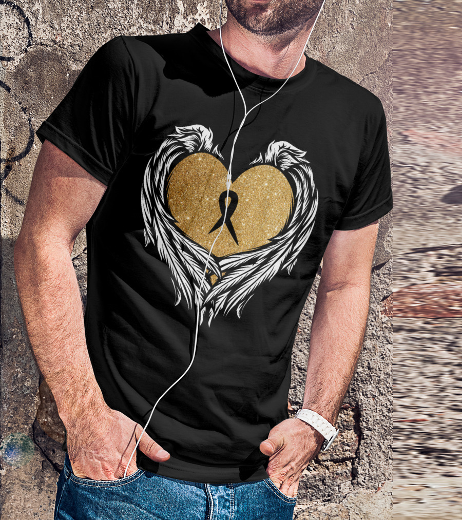 Childhood Cancer Awareness Gold Ribbon Angel Wings Heart T-Shirt