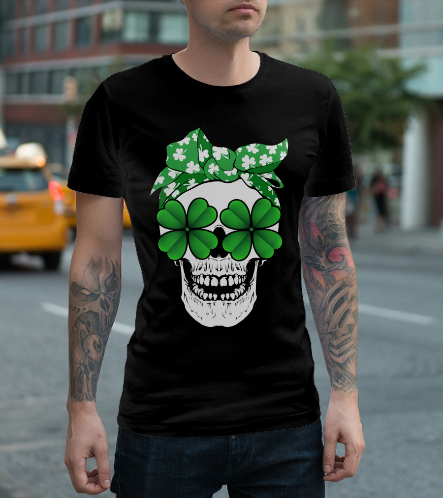 Clover Skull Bandana with Shamrock Glasses T-Shirt