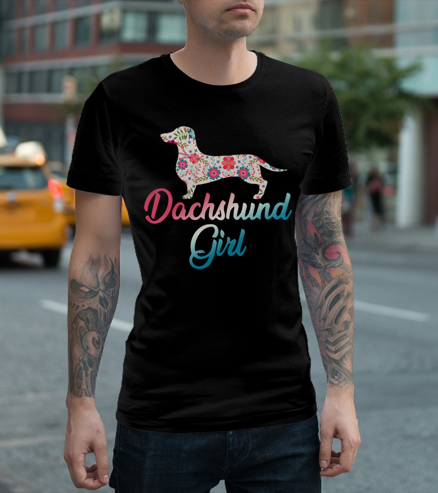 Dachshund Girl Floral Pattern Canine Lover T-Shirt