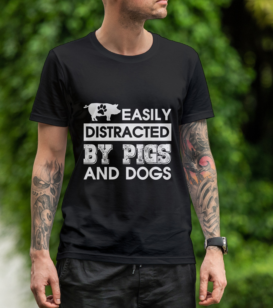 Easily Distracted By Pigs And Dogs Paw Print Pig T-Shirt
