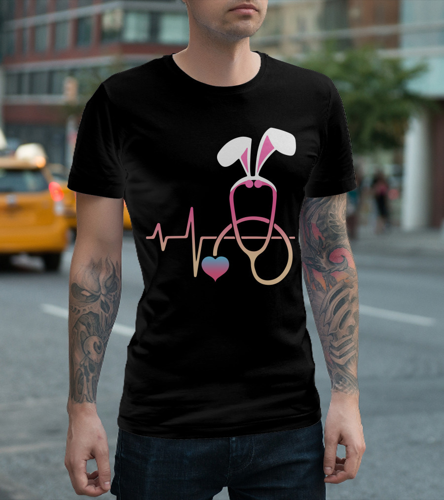 Easter Nurse Bunny Ears Stethoscope Heartbeat T-Shirt