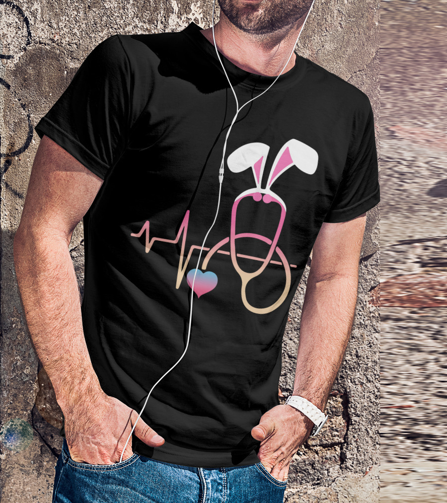 Easter Nurse Bunny Ears Stethoscope Heartbeat T-Shirt