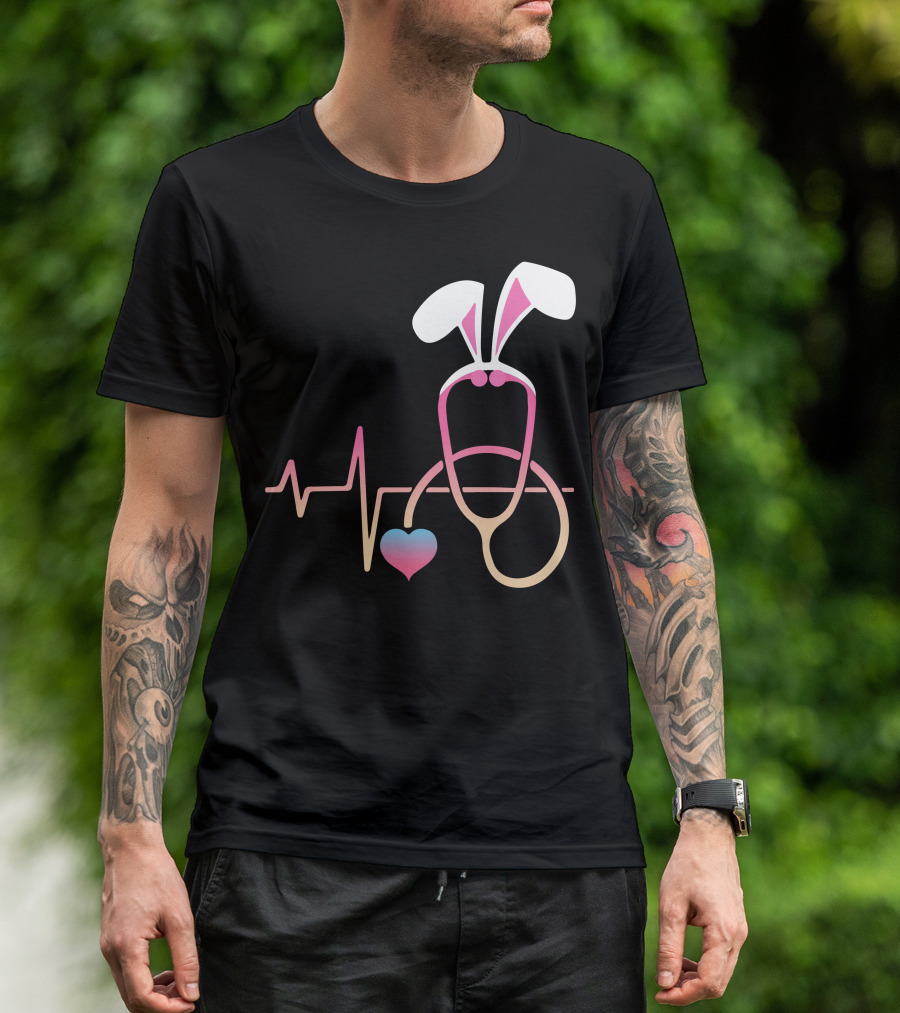 Easter Nurse Bunny Ears Stethoscope Heartbeat T-Shirt