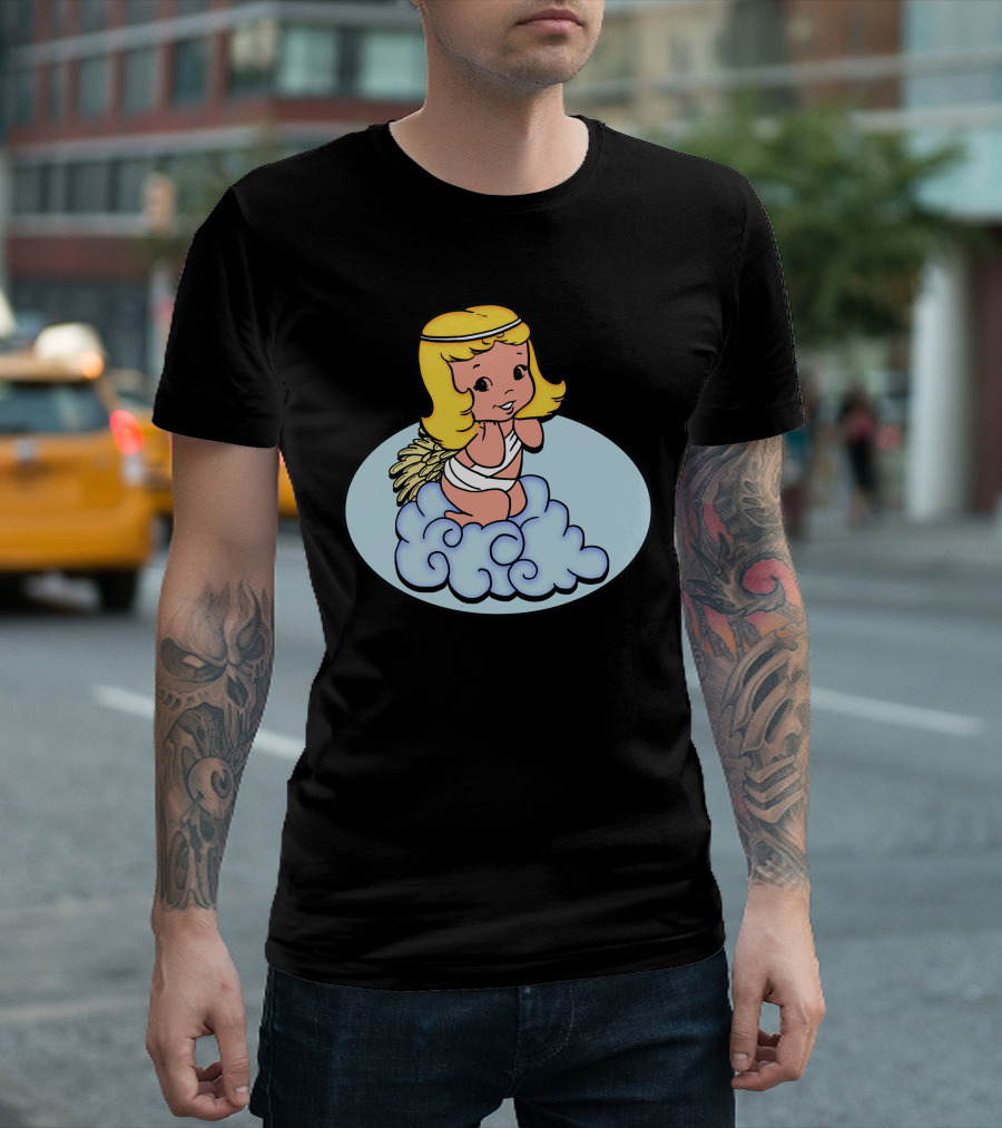 Easter Angel Sitting on Cloud with Golden Halo and Wings T-Shirt