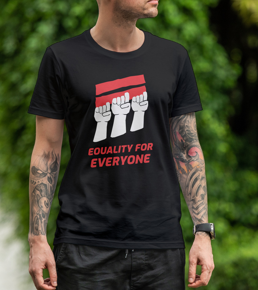 Equality For Everyone Raised Fists Iconic Red Black Contrast T-Shirt