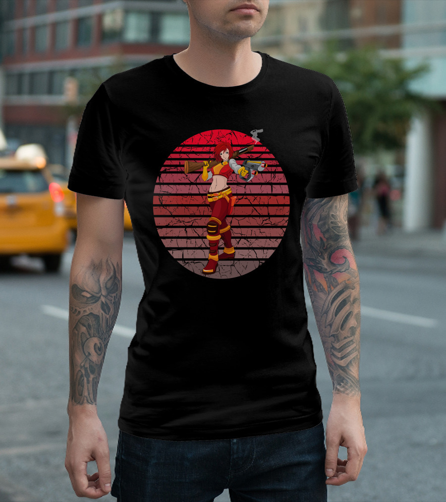 Female Warrior Retro Anime Style Gunfighter T-Shirt