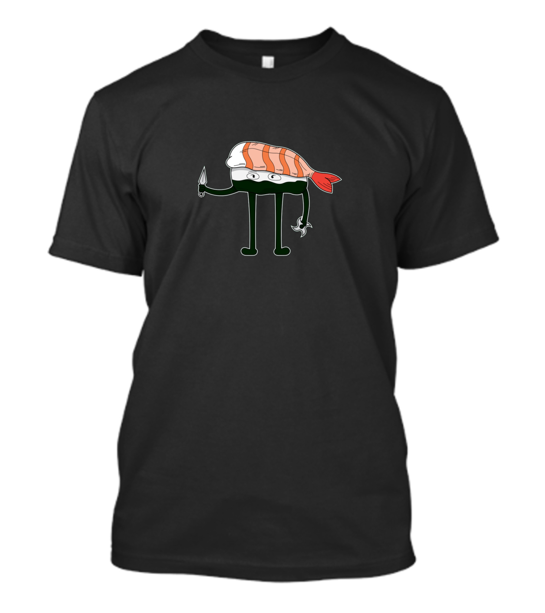 Fierce Salmon Sushi Ninja With Knife And Shuriken T-Shirt
