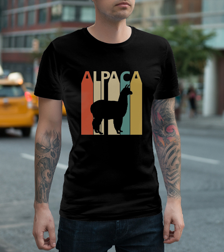 Alpaca Retro Silhouette Stripes Spirit Animal T-Shirt